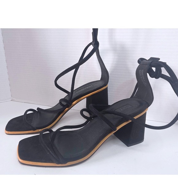 Topshop Shoes - Topshop Nashville Black Suede Wrap Block Heel Sandals Square Toe 40 US 9